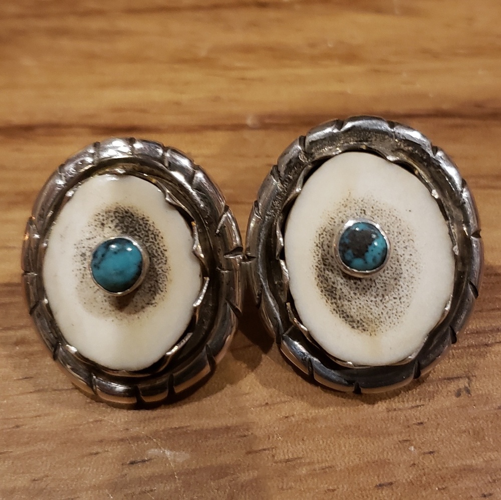 Fine Sterling Deer Antler Turquoise Earrings